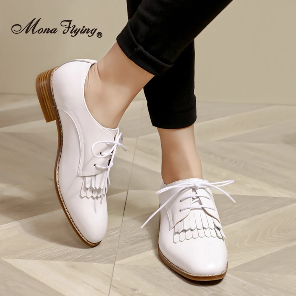 Mona Flying Donna Top Oxford in pelle di pecora Derby Scarpe Comfort Scarpe basse con lacci fatte a mano per le signore da lavoro F628-10