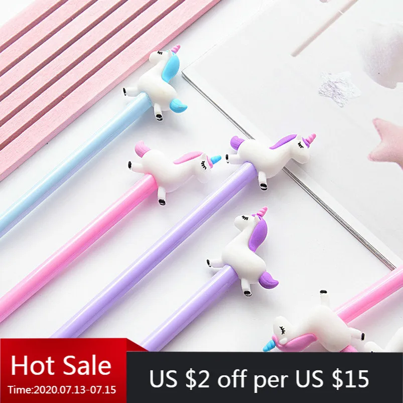 

40 PCs Cute Cartoon Jump Unicorn Neutral Pen Creative Student Exam Black Signature Office Stationery Kawaii School Supplies Pen