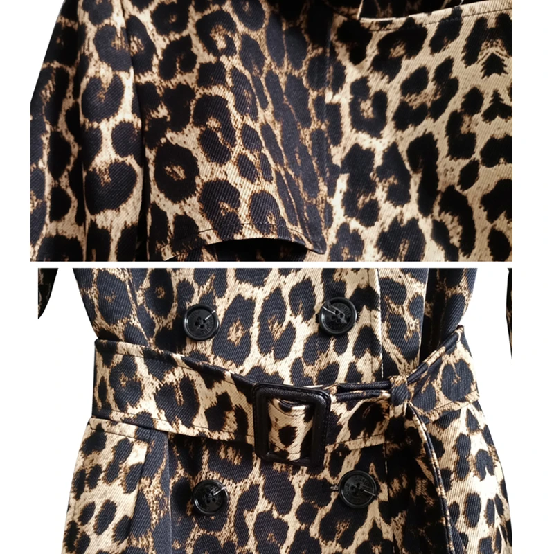 Gabardina de leopardo británico para mujer, cazadora larga ajustada con cinturón y doble botonadura, primavera y otoño, G006, 2023