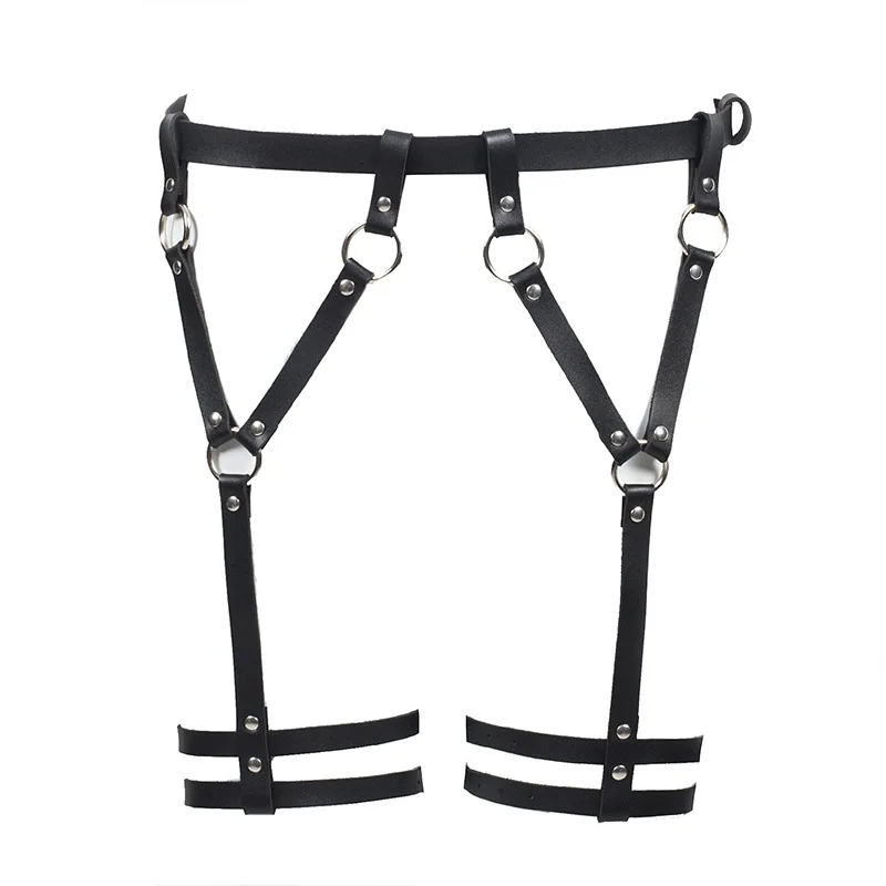 Sujetador sin aros Punk para mujer, Top de arnés de cuero, cinturón de Bondage para el cuerpo, correas de pecho, remache con tachuelas negras, Top