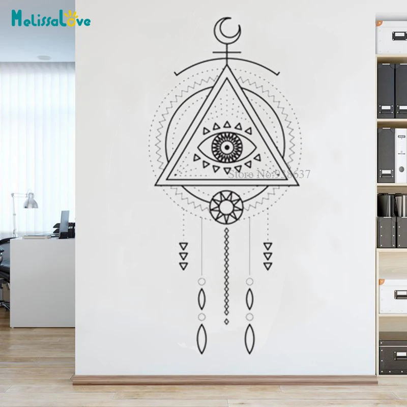 Eye Design Geometry Shaman Yoga Mandala Sticker Yoga Studio decal Boho Sticker Bedroom Decals home room stickers BB536