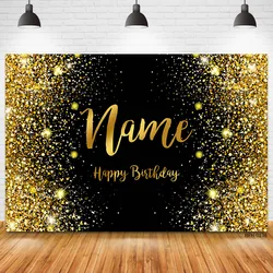 Custom Name Gold Glitter Birthday Party Banner Backgrounds Baby Shower Child Kid Name Diy Photography Backdrop Photo Studio Prop