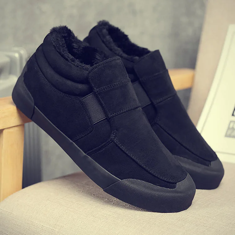 winter section suede soft bottom short plush fashion breathable business casual men\'s boots a pedal elastic belt ankle boots 523