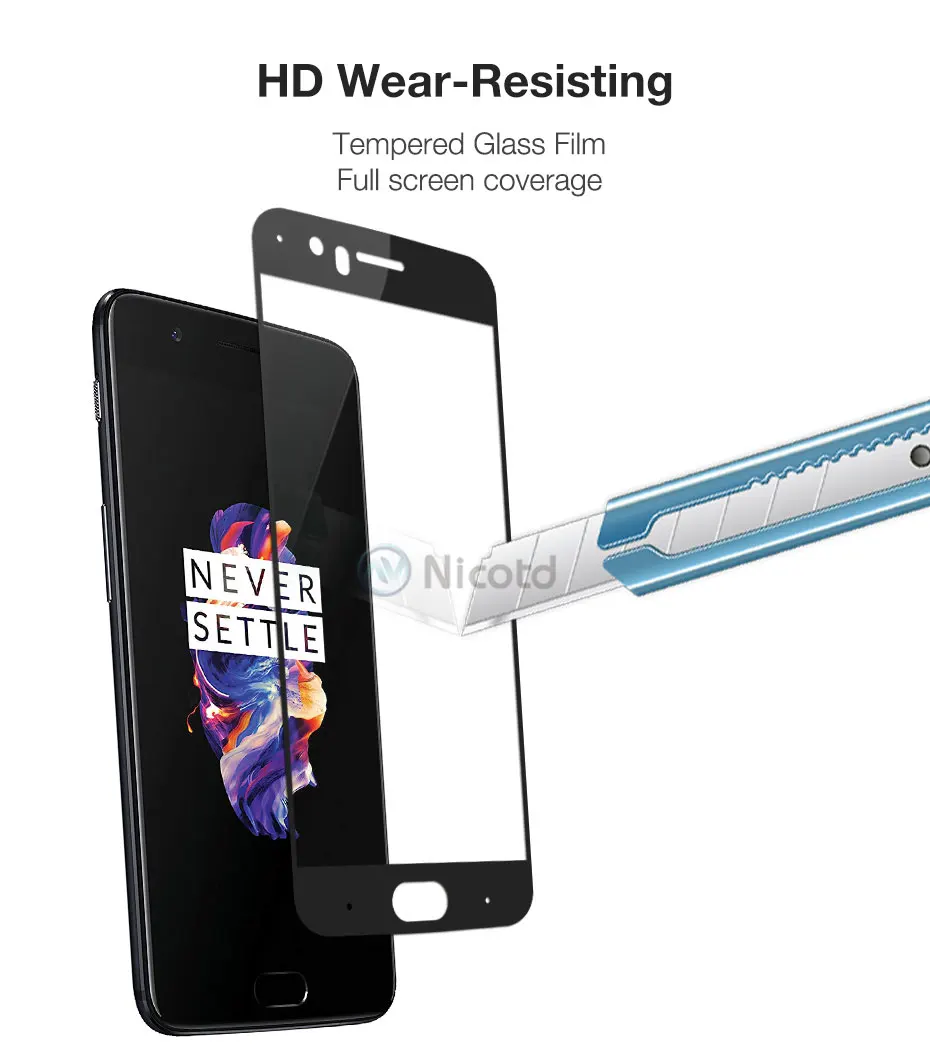 NicoTD Original Full Cover Screen Protector Glass For OnePlus 5 A5000 9H Screen Protector Glass for OnePlus 5T A5010 Safety Film