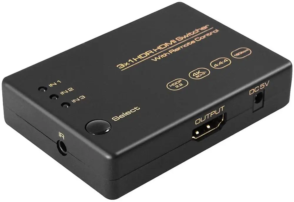 3-Port HDMI Switch 4K HDMI Switcher, Splitter, Supports 4K, Full HD1080p, 3D with IR Remote