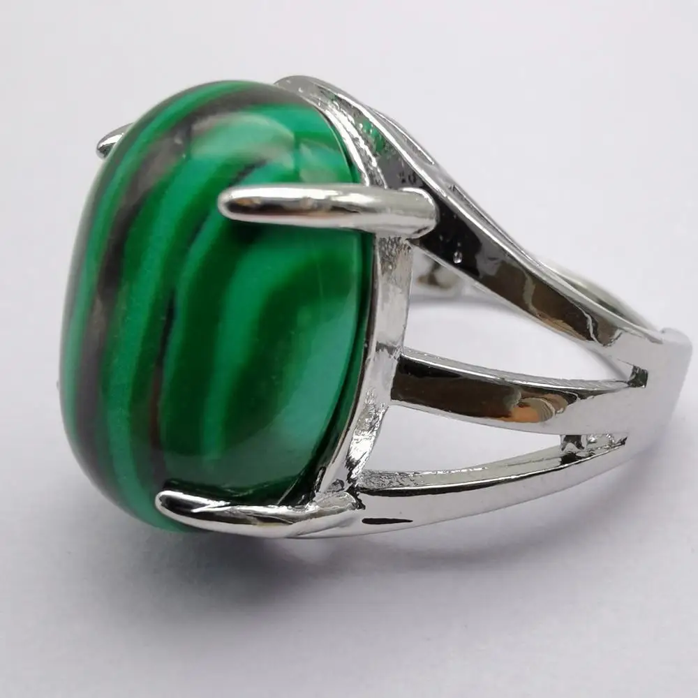 Green Malachite Stone Oval Bead GEM Finger Ring Jewelry For Woman Gift Size 8 X265