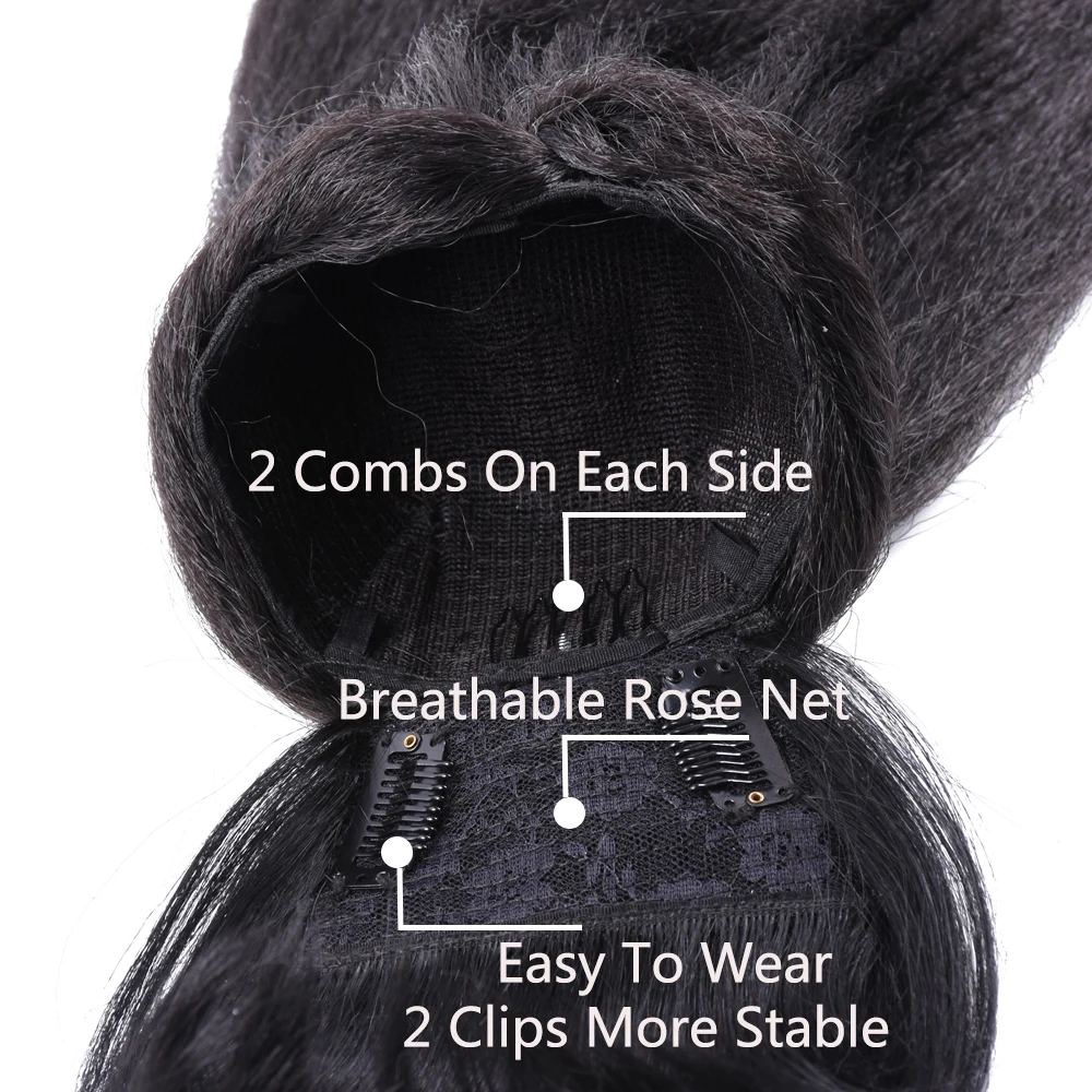 Extensions capillaires synthétiques longues et lisses avec Clip Bang, postiche queue de cheval résistante à la chaleur pour femmes, fête quotidienne
