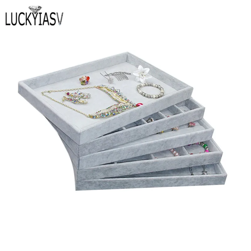 Grey Velvet Jewelry Storage Tray Box Ring Bracelet Pendant Necklace Tray Display Picking Tray For Jewelry Display Ring Necklace