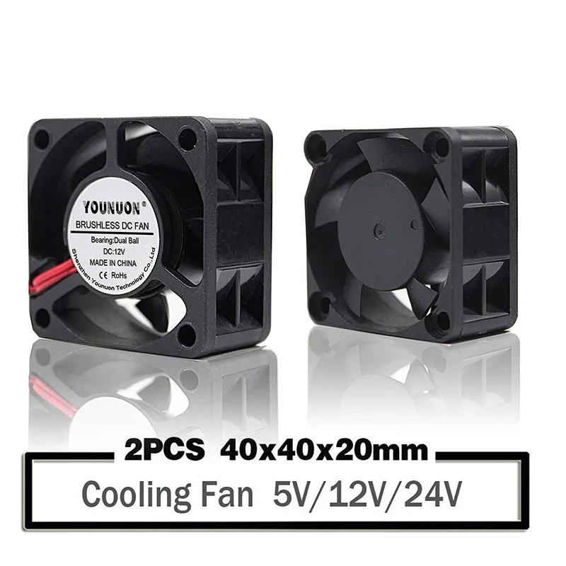 2ชิ้นลูก40มม. พัดลมทำความเย็น40x40x20มม. คูลเลอร์24V 12V 5V 4020พัดลมทำความเย็นเคสคอมพิวเตอร์2PIN 3PIN พัดลมฮีทซิงค์3D พัดลมเครื่องพิมพ์