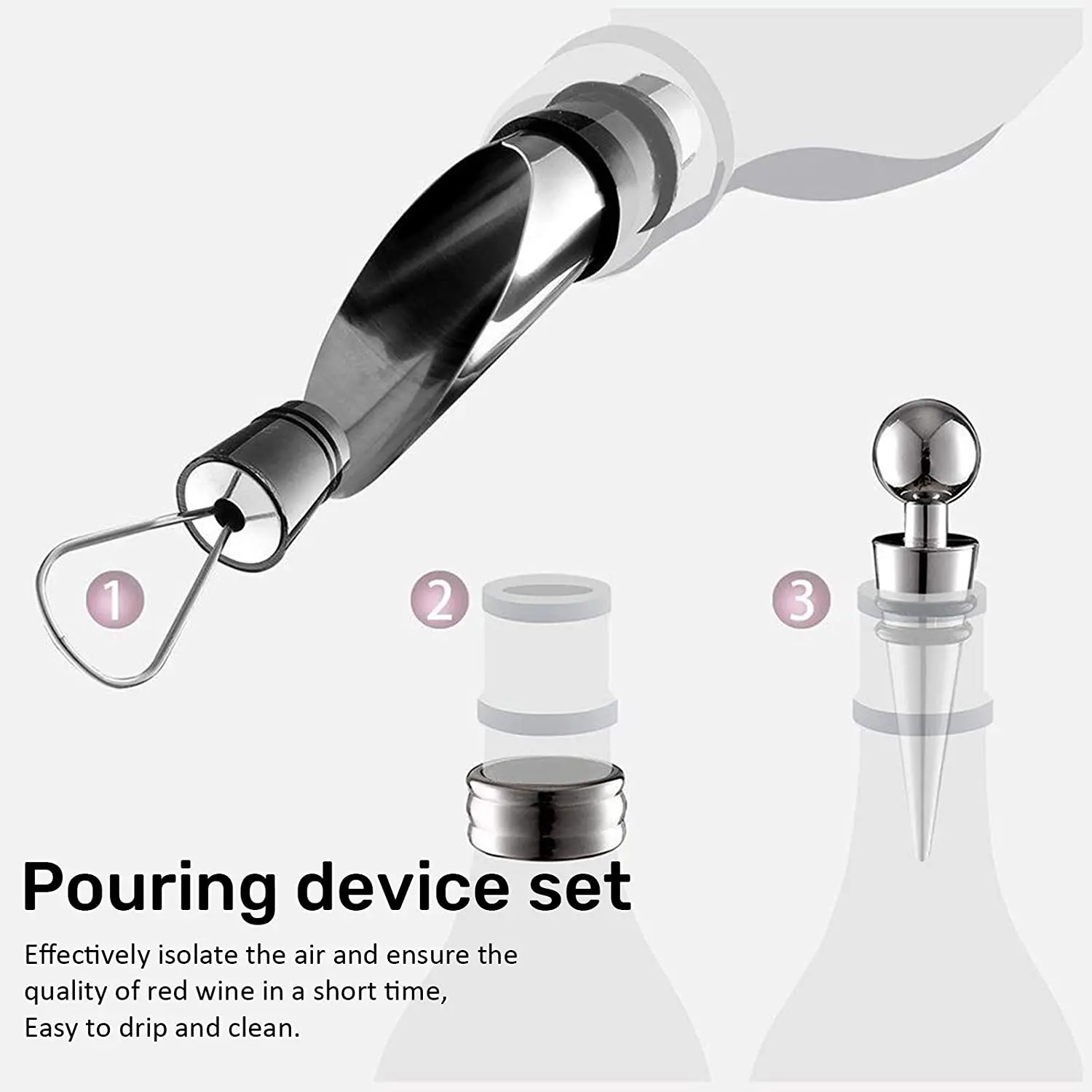 Wine Aerator Pourer Wine Opener Set 4Pieces Pressure Bottle Opener Wine Pour Spout,Stoppers Bottle Opener Wine stopper