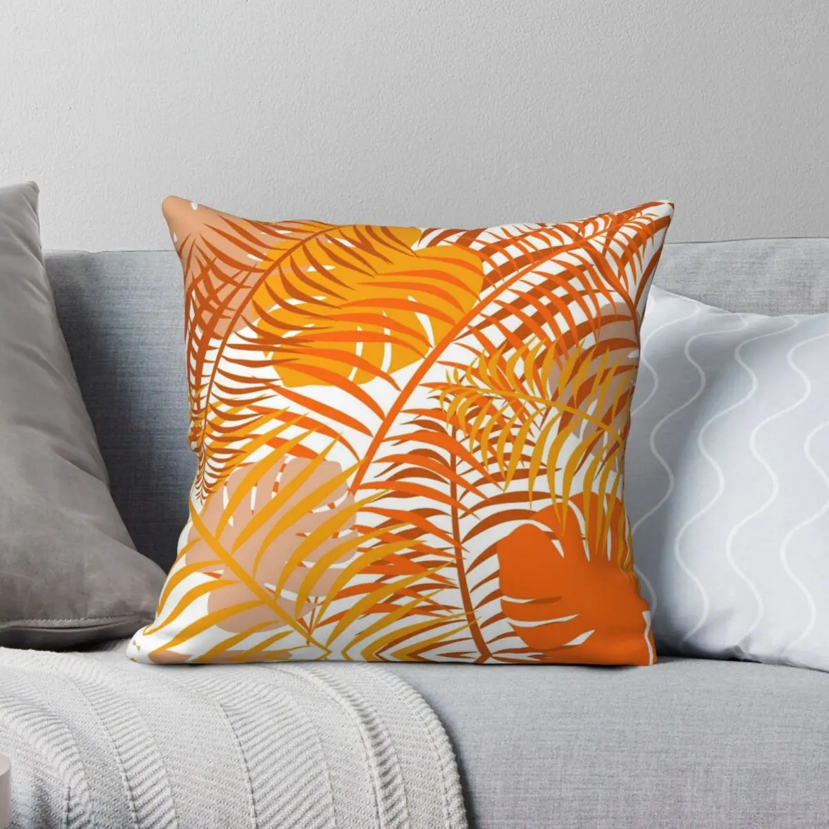 

Burnt Orange Tropical Leaf Square Pillowcase Polyester Linen Velvet Printed Zip Decor Pillow Case Sofa Seater Cushion Cover