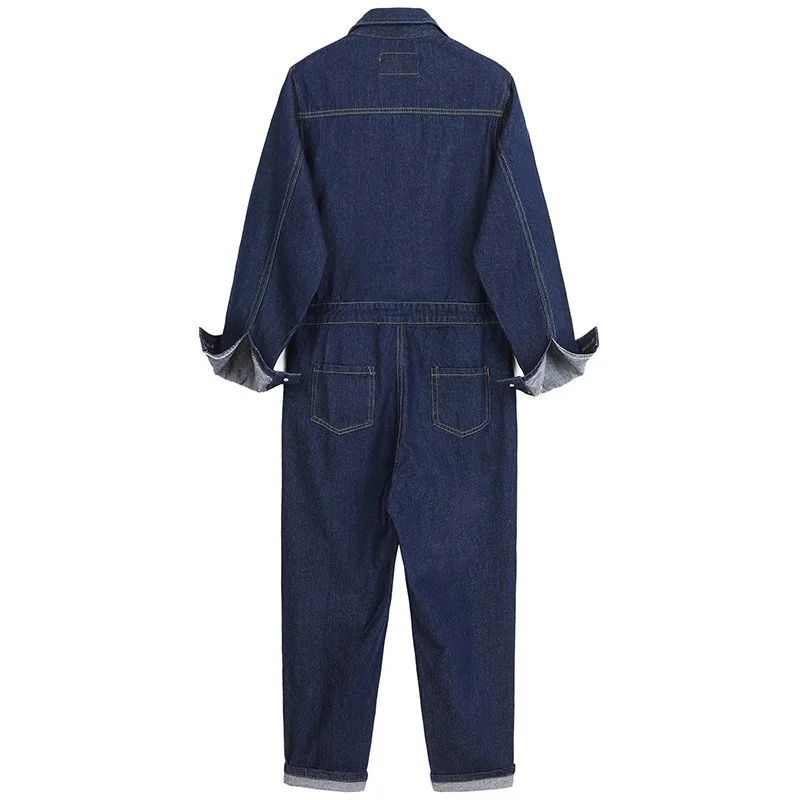 Frauen Harajuku Denim Overalls Frühling Herbst Streetwear Langarm Fracht Strampler Einreiher Weibliche Jeans Casual Overall