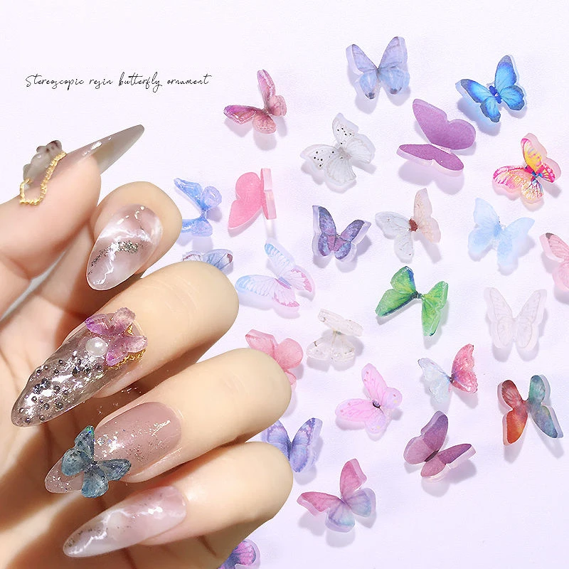 Nail Art Decoration Resin Holographic Simulation Butterfly  7X10mm Japanese Style 3D Trendy Fingernail DIY Accesories