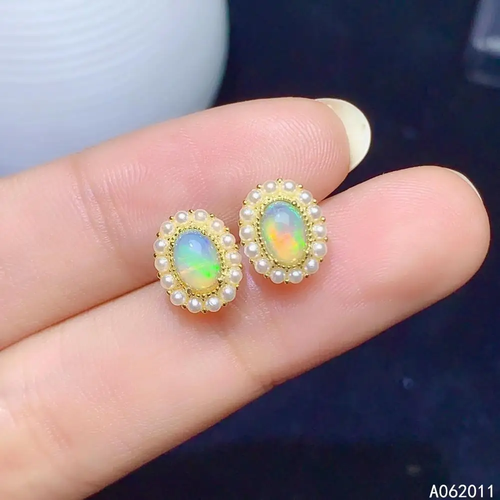 

KJJEAXCMY fine jewelry natural opal 925 sterling silver popular girl earrings new Ear Studs support test hot selling