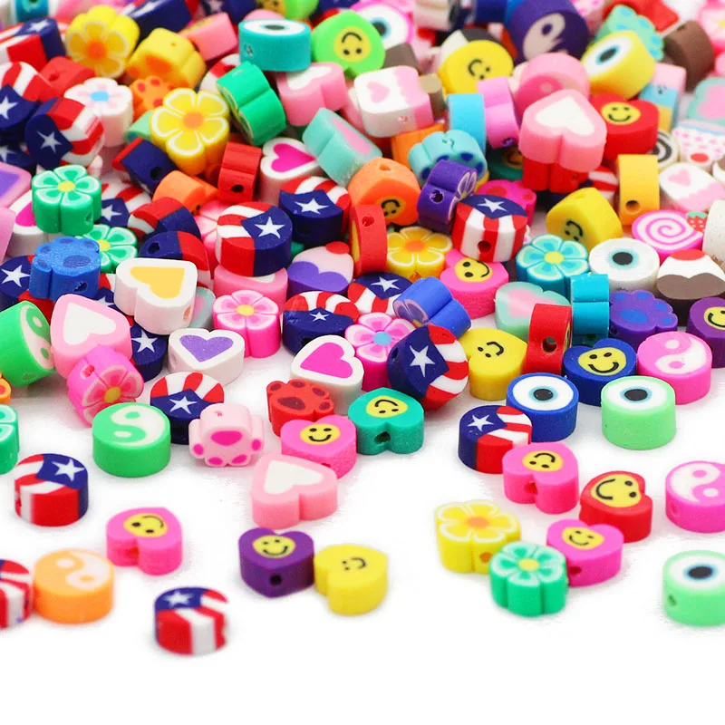 50-100pcs Mixed Flower,Fruit,Stars,Butterflies,Heart Polymer Clay Spacers Loose Beads For Jewelry Making DIY Bracelets Necklace