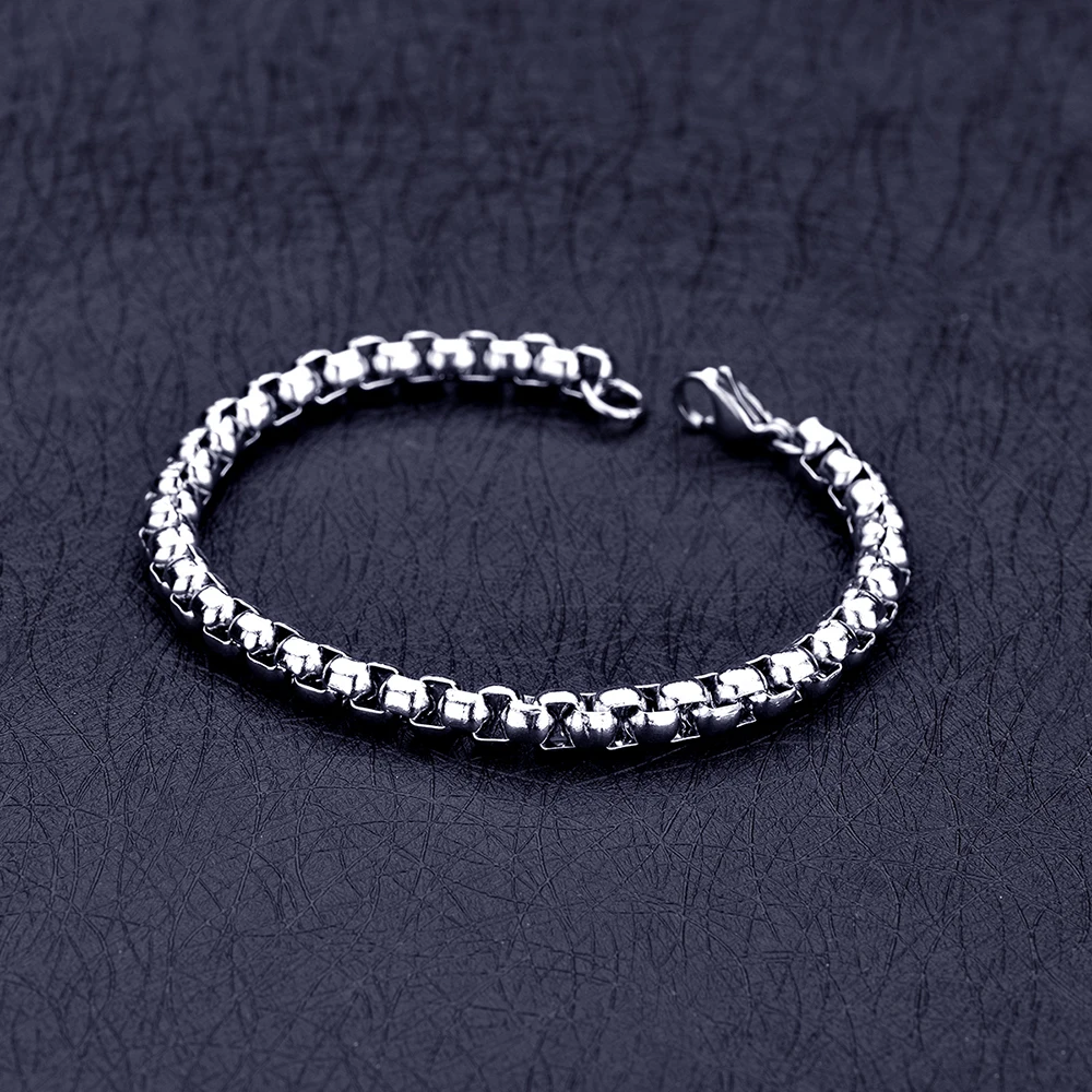 Fashion Hip Hop Rock Style Jewelry Set 6MM Stainless Steel Square Pearl Chain Necklace Bracelet For Men drop shipping