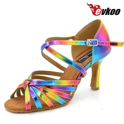 Customized Latin salsa shoes lady evkoodance Rainbow Color 2017 leather 8.3cm Heel Ballroom Latin Dance Shoes women Evkoo-074