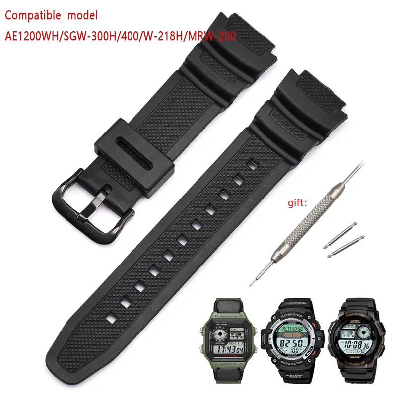 Rubber Strap Suitable For-Casio AE1200WH/SGW-300H/400/W-218H/MRW-200 Silicone Watchband Pin Buckle Strap Watch Wrist Bracelet