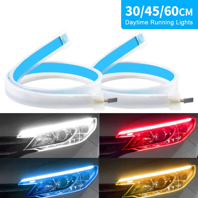 2pcs Car LED DRL Lights Strip Waterproof Flexible LED RGB Lights Bar For Auto Headlight Yellow Sequence Turn Signal With DRL 12V