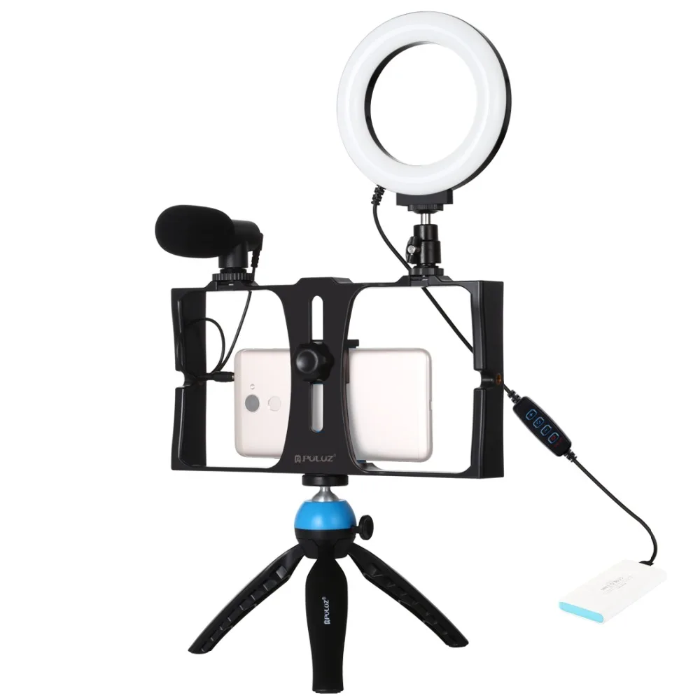 4 in 1 Vlogging Live Broadcast Smartphone Video Rig 4.6 inch LED Selfie Ring Light for Youtube Vlogging Kit