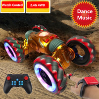 RC Stunt Watch Remote Control 2 To 1 Twist Car With Music Dancing Flash Light Effect Gesture Sensing Deformation Toy Kid Gift