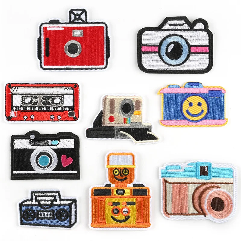 

Embroidered patch rainbow camera DIY Stripes Clothes for T-shirt Iron on Patches Appliques Clothes stickers Patches Badges