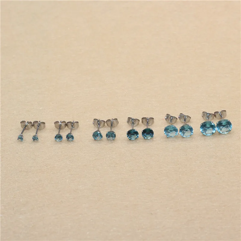 Ohrstecker aus blauem Glas, von 3 mm bis 8 mm, Edelstahl, echt vergoldet, verblasst nicht leicht, allergiefrei – Detail 4
