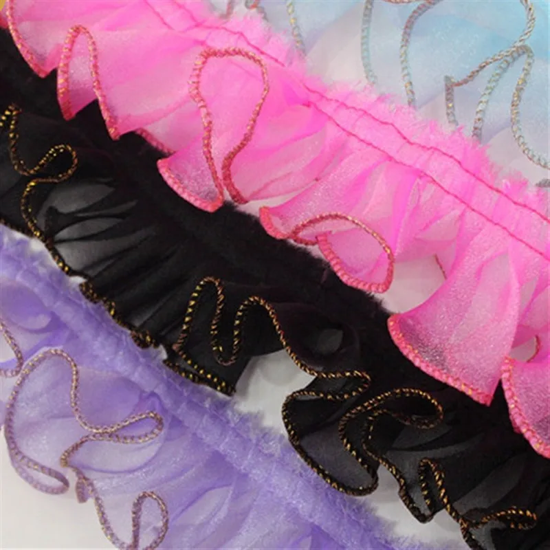 30yards gold edge Ruffle Ruffle Lace Edge Trim Pleated Ribbon Fabric Hem 2.16\'\'Width