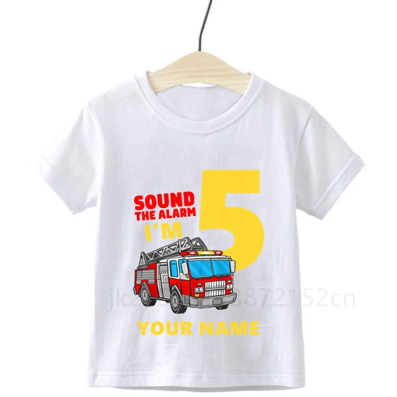 Boys Fireman Birthday Party T-shirt  Fire Truck Shirt Boys Train Tees Toddler Baby Boy Construction Truck Shirts Number 1-9