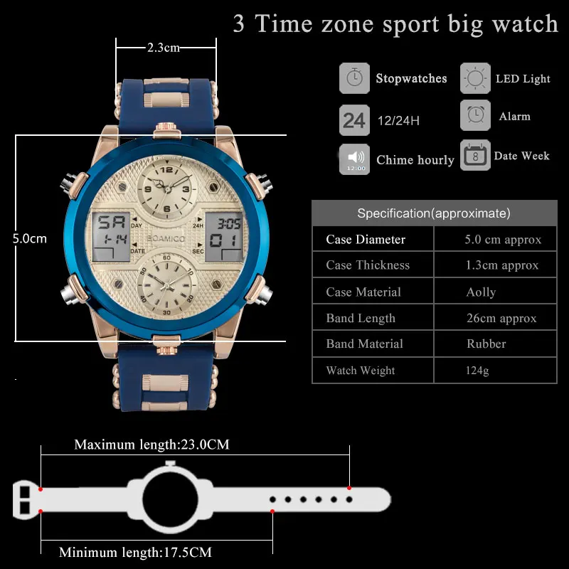 BOAMIGO Mens Watches Top Luxury Brand Men Sports Watches Men\'s Quartz LED Digital 3 Clock man Male Wrist Watch relogio masculino