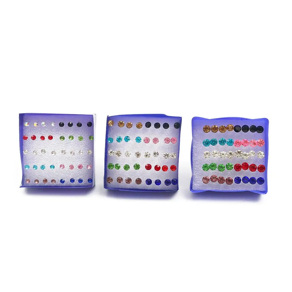 20pairs/set Colorful Crystal Stud Earrings Set For Women Mix Acrylic Rhinestones Plastic Earrings kit Jewelry Piercing brincos