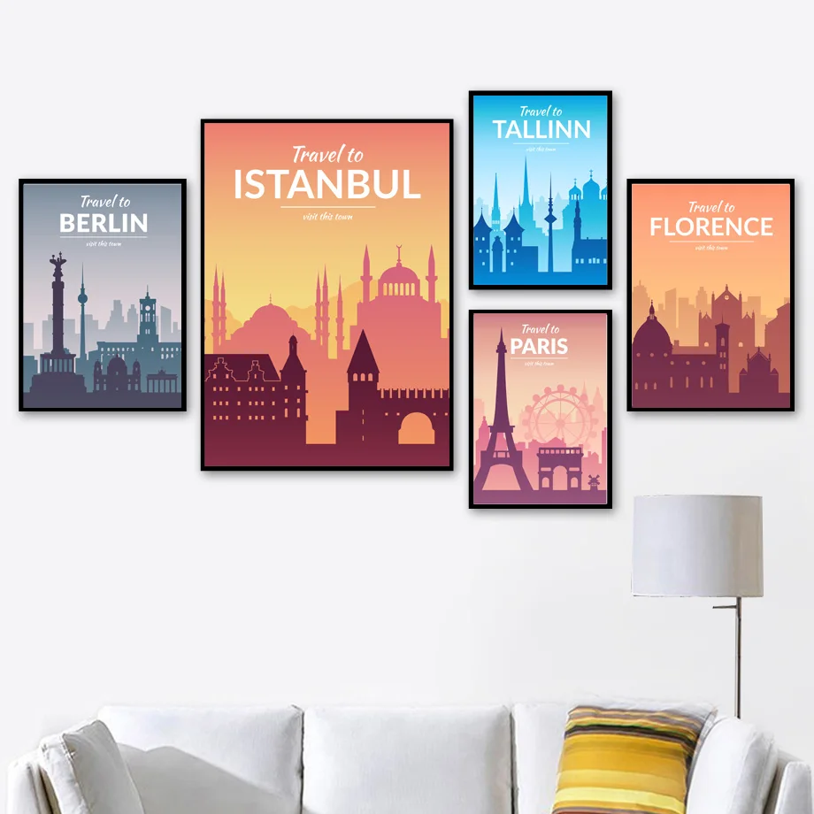 Paris Berlin Istanbul Prague florence Nordic Posters And Prints Wall Art Canvas Painting Wall Pictures For Living Room Decor