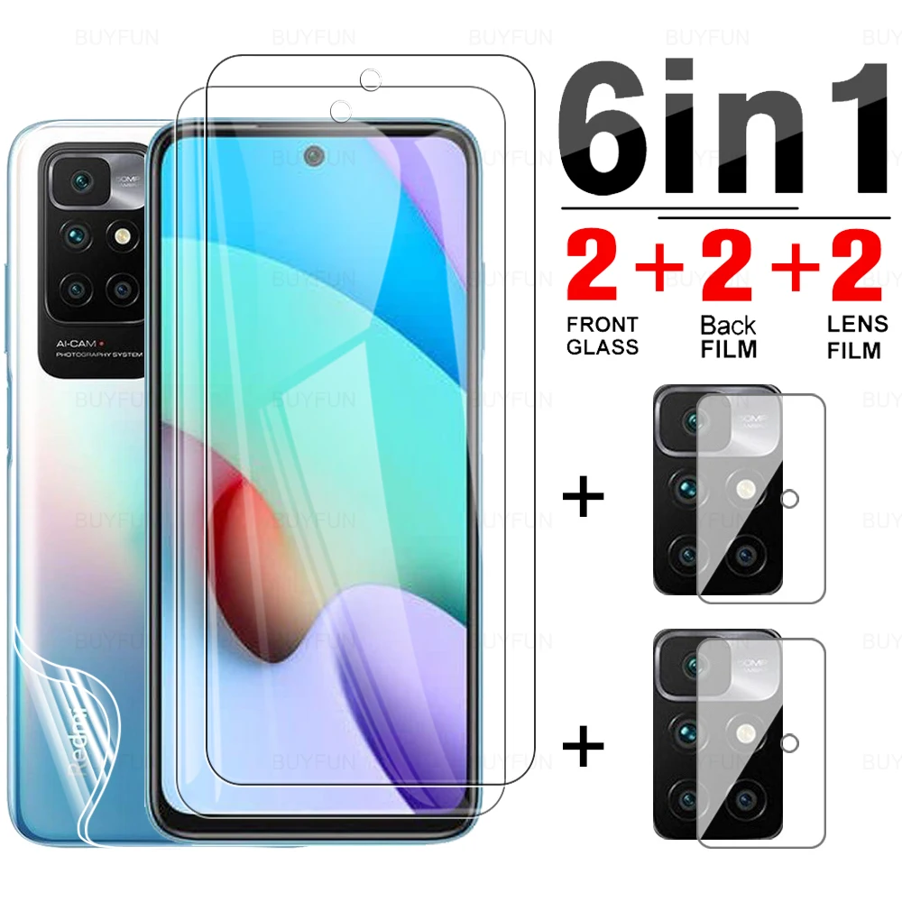 6in1 Front Tempered Glass For Xiaomi Redmi 10 Back Hydrogel Film For Xiamoi Redmi 9 9A 9T 9C NFC Camera Lens Protective Film