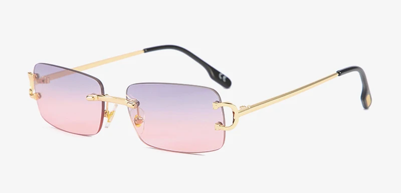 Kachawoo Retro-Rechteck-Sonnenbrille, randlos, für Herren und Damen, UV400, kleine Sonnenbrille, modisch, blau, rosa, goldfarben, Metall, Geburtstagsgeschenke