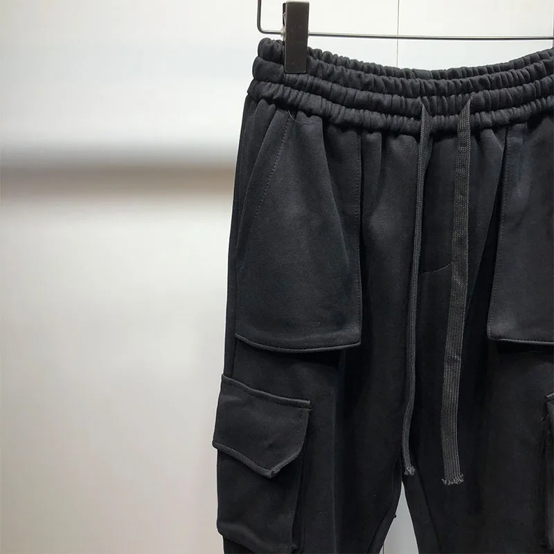 Fall and winter style loose casual pants, leg bunched pants, cargo pants, black elastic waist casual fashion pants