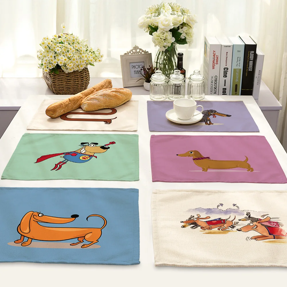 Cartoon Dachshund Dog Animal Printing Placemat Drink Coasters Home Accessories Kitchen Place Mats For Dining Table Bar Mat Pad