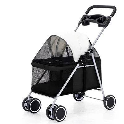 

Luxury Pet Cat Stroller Kinderwagen Newborn Foldable 4 Wheels Shock Absorption Stroller Dog Transporter Carrier&Raincover Gift