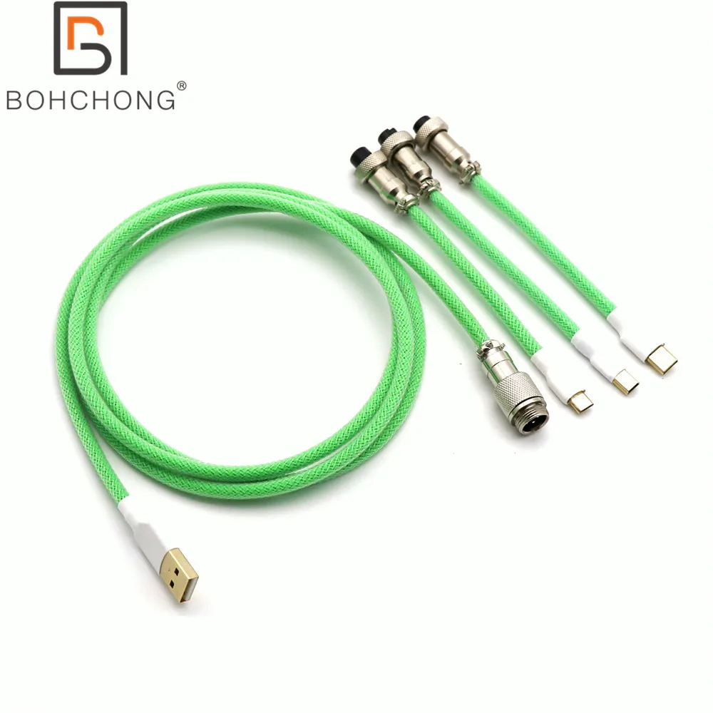 Custom Make 3 Ports/set PET Double Sleeved USB to TYPE C Micro Mini 5P Cable for Mechanical Keyboard With GX16 Aviator