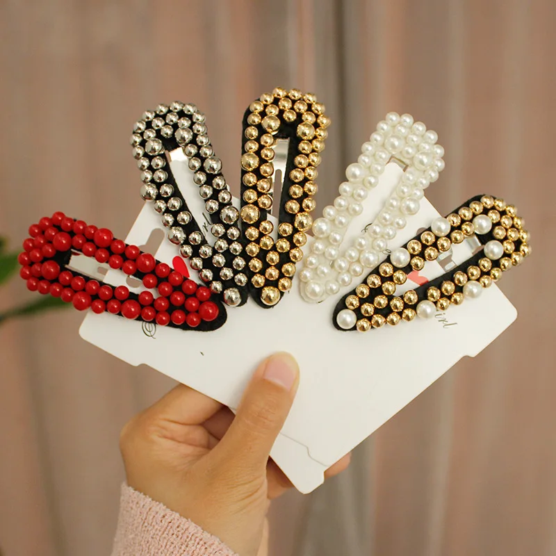 New Disc pearl  hairpin female temperament Liu seaside clip Korean hairpin adult simple Word folder clip hair accessories