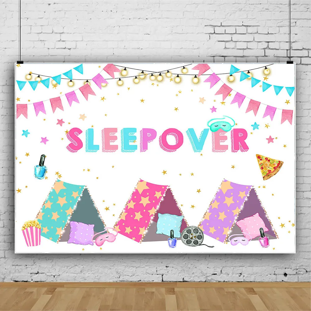 Mocsicka Sleepover Đảng Lưng Bé Gái Phim Đêm Hình Nền Trang Trí Sinh Nhật Đạo Cụ Chụp Ảnh Sao Vàng Gối Lều