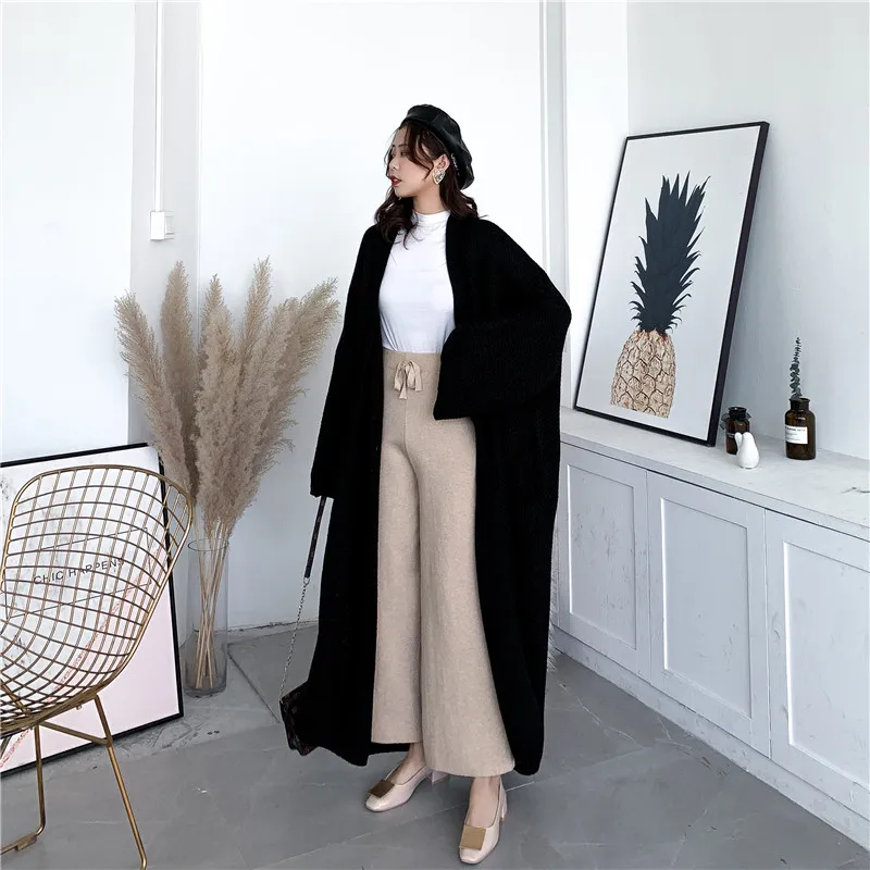 [ZAYAU]Winter European and American Style Large Size Loose Lazy Long Thickened Cardigan Sweater Coat women's Knee Thick Knitting