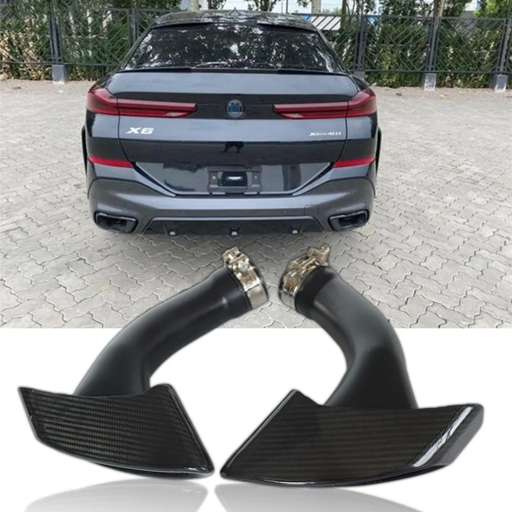 1 Pair Stainless Steel + Carbon Fiber Car Exhaust For BMW X6 E71 Exhaust Pipe 30D 35D 40D 2008-2013 Muffler Tip