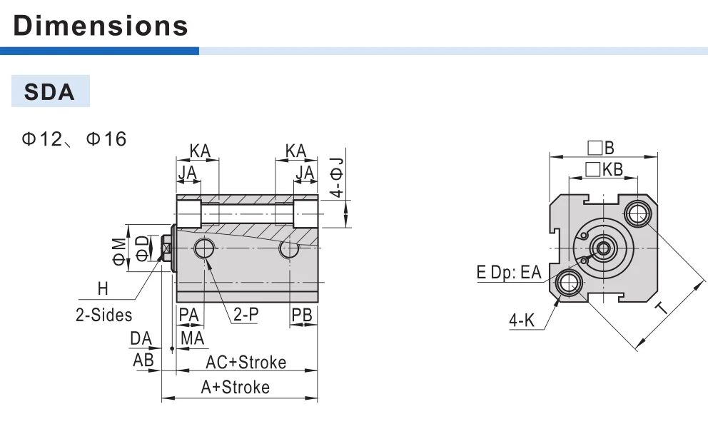 Afr Air Pneumatikzylinder doppeltwirkender Kompaktzylinder SDA40X15 SDA40X25-B SDA40X30SB SDA40X50-B SDA40X75 SDA40X100SB – Detail 10