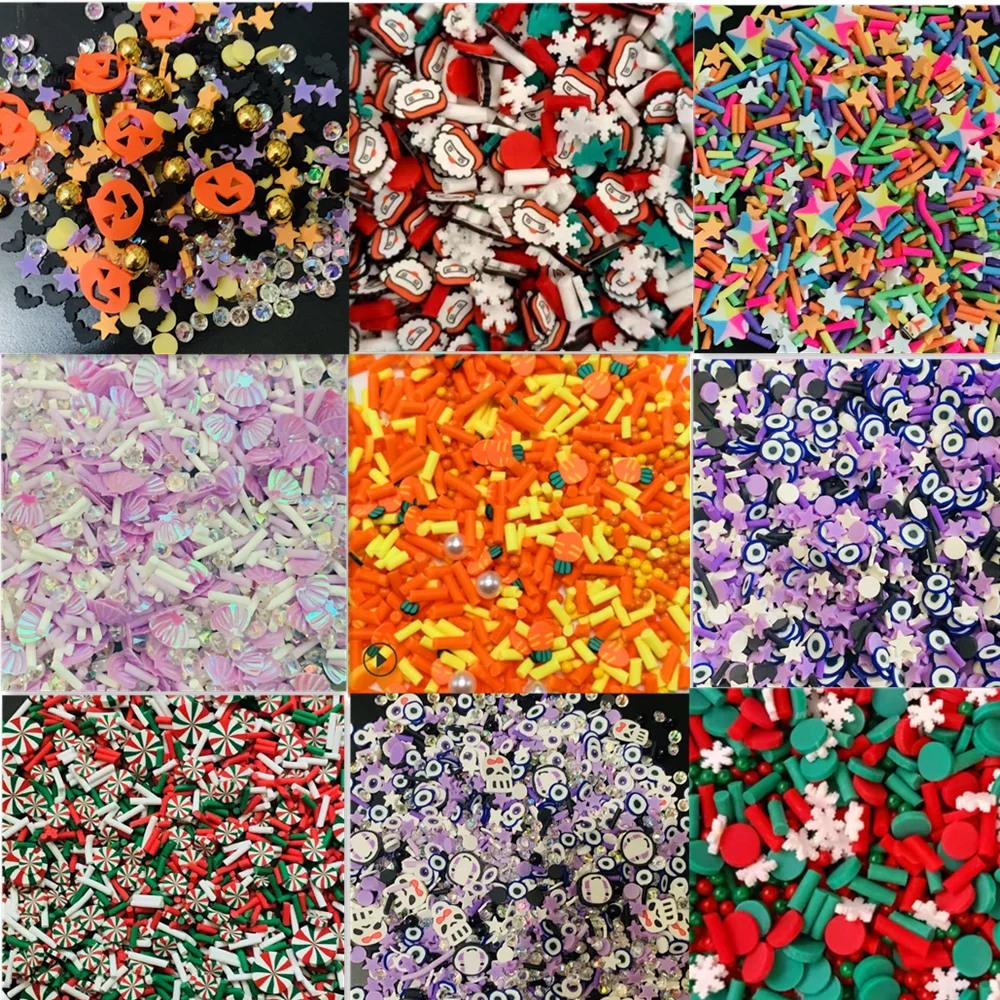 40g Newest Mixed Polymer Hot Clay Sprinkles Colorful Christmas Halloween Fruit Slices For DIY Crafts Tiny Cute klei Accessories