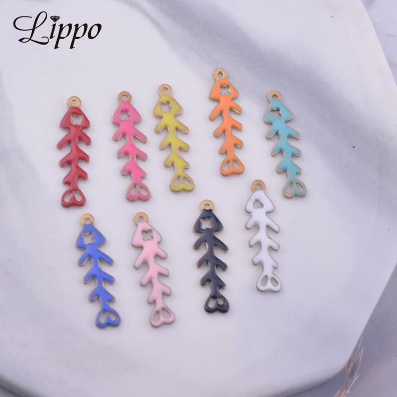 30pcs  5*18mm Both Side  Enamelled Fish bone Charms  Pendants Copper Jewelry Accessories