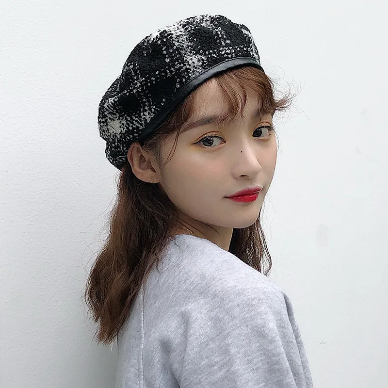 Neue Mädchen Herbst Und Winter Woolen Plaid Berets Koreanische Japanischen Literarischen Stil Woolen Hut Achteckige Kappe Retro Baskenmütze Mütze