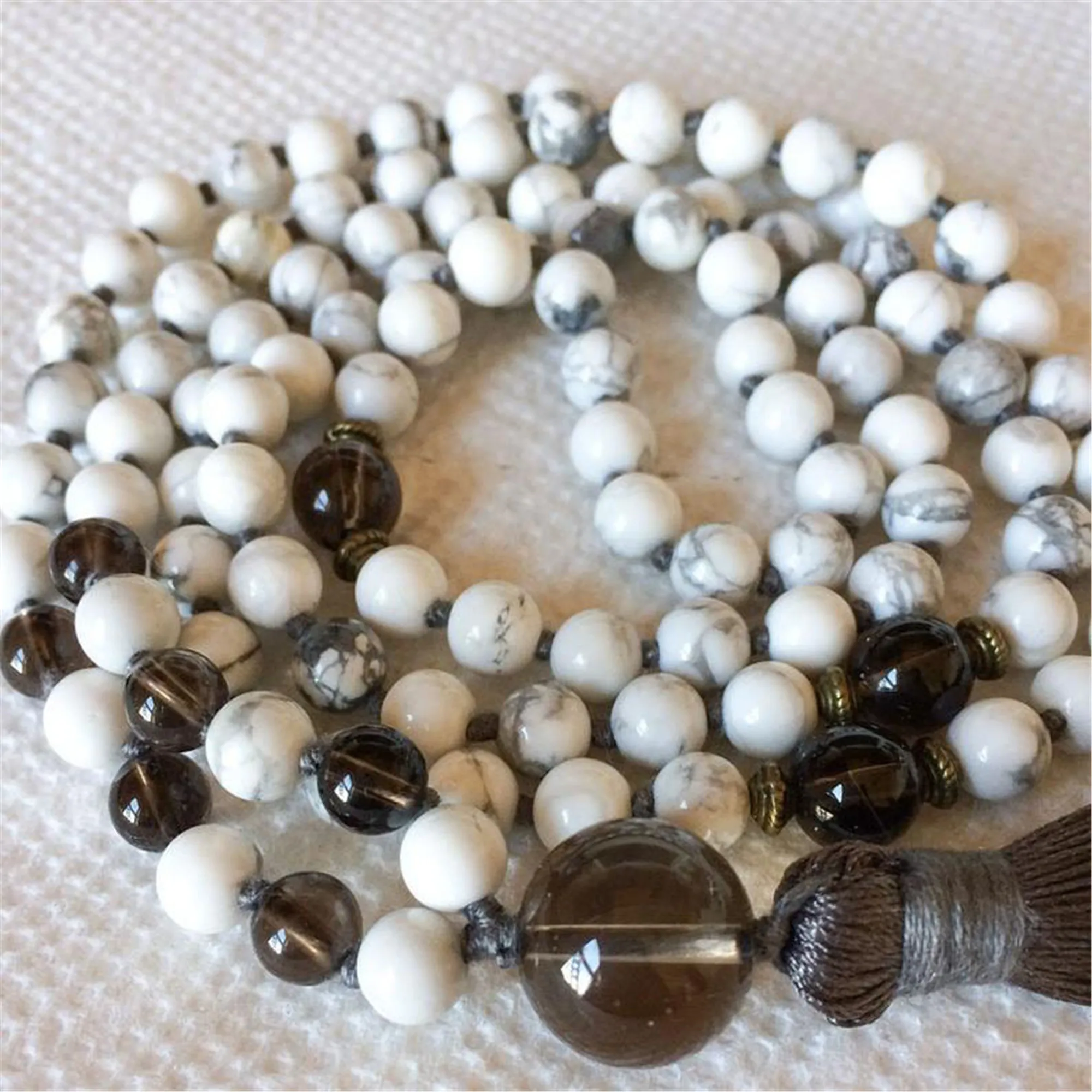 

6mm Howlite citrine Gemstone 108 Beads Tassel Mala Necklace Wrist Buddhist Yoga Mala Healing Pray Stress Handmade Cuff Prayer