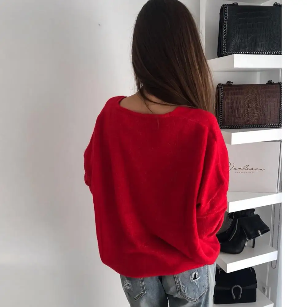 Women Elegant V Neck Knitted Pullover Vintage Long Sleeve Loose Knitted Sweater Casual Solid Wild Jumpers 2020 Knitting Tops