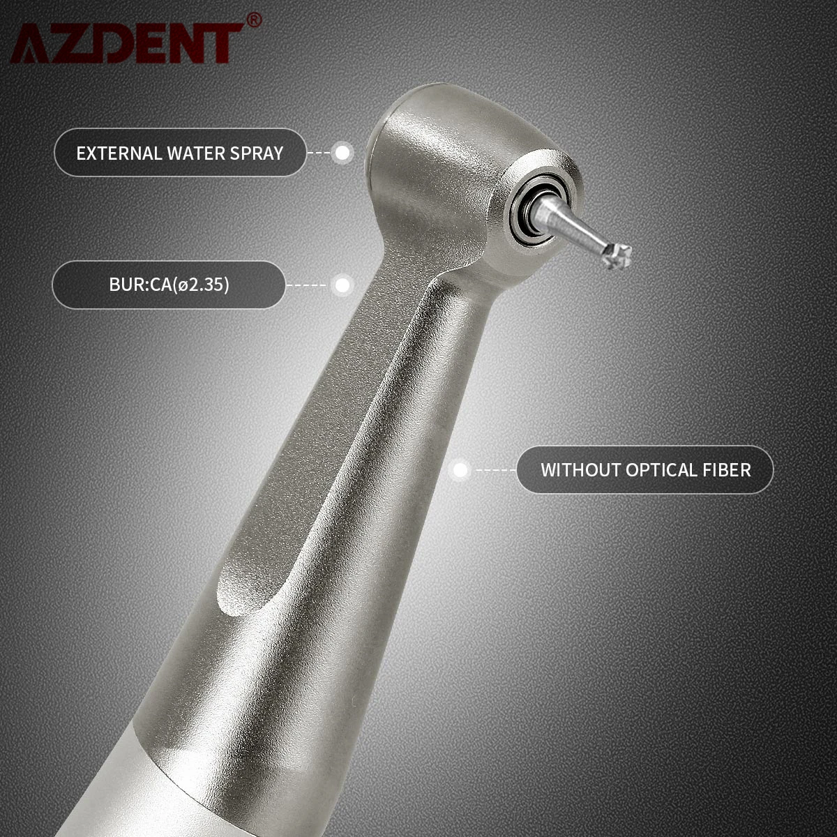 AZDENT Dental 1:1 Contra Angle Straight Nose Cone Air Motor 2 / 4 Holes Low Speed Handpiece External Water Spray for 2.35mm Burs