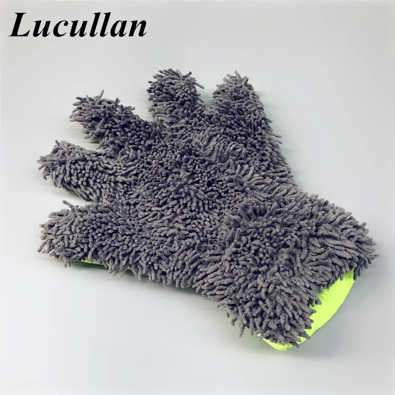 Lucullan 2 IN 1 Microfiber Chenille Car Wash Glove Auto Detailing Tools Premium Car Wash Cleaner Mitt